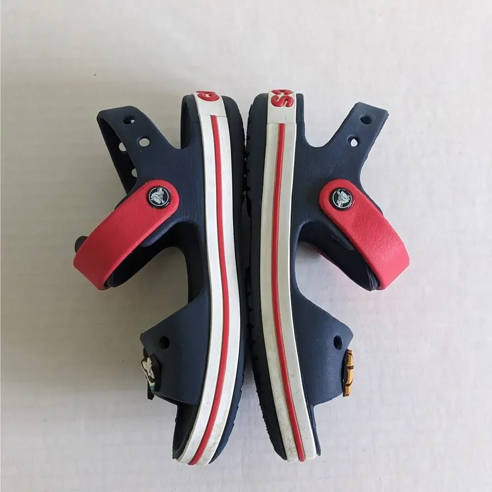 Crocs Crocband Sandals Size J1 Navy Red Basketball Jibbitz Lebron James Jordans